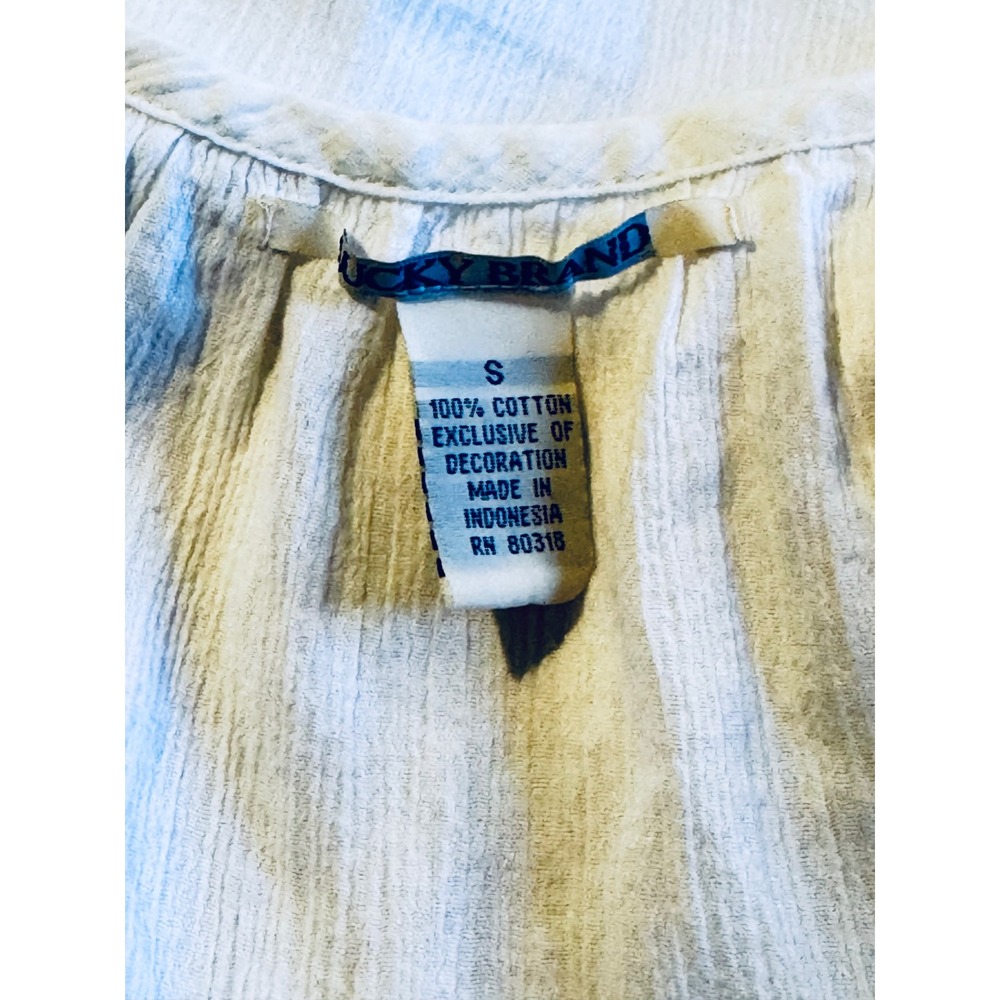 Lucky Brand White Crinkle Gauze Embroidered Peasant Blouse Top Small - Picture 4 of 4